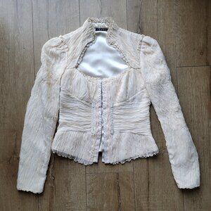 Theory Ivory Ruched Long Sleeve Silk Bustier Corset